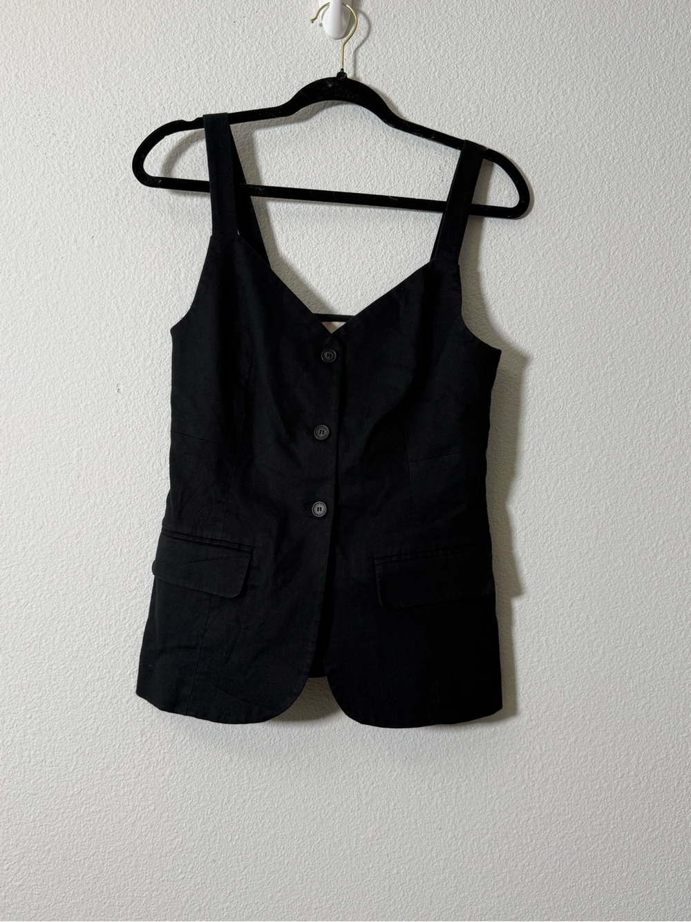 Vanessa Bruno Elia Button Front Linen Blend Vest Top Black Size 36 / US 4 - Picture 2 of 8
